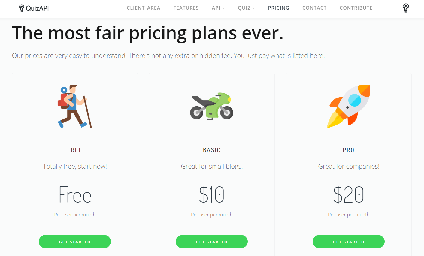 Quiz API Pricing